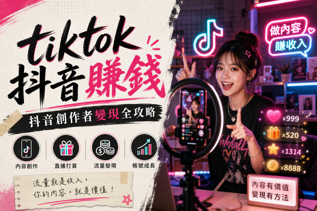 TikTok 抖音賺錢 2026 完整拆解：7 種變現管道與收入計算試用